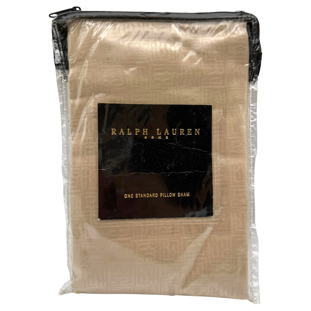 Ralph Lauren Home (1) Standard Pillow Sham Logo Jacquar Light Brown Vintage NOS
